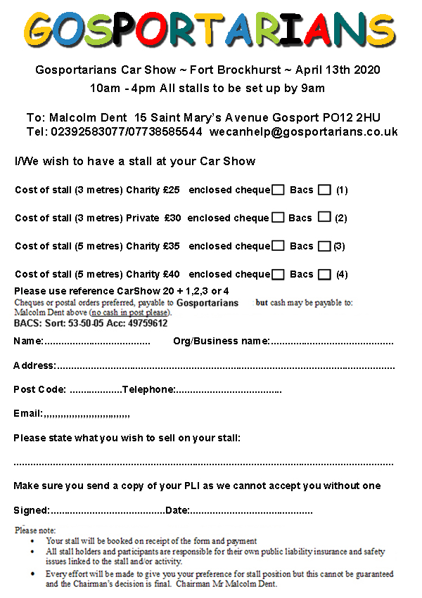 Car Show 20 Stallholder booking form