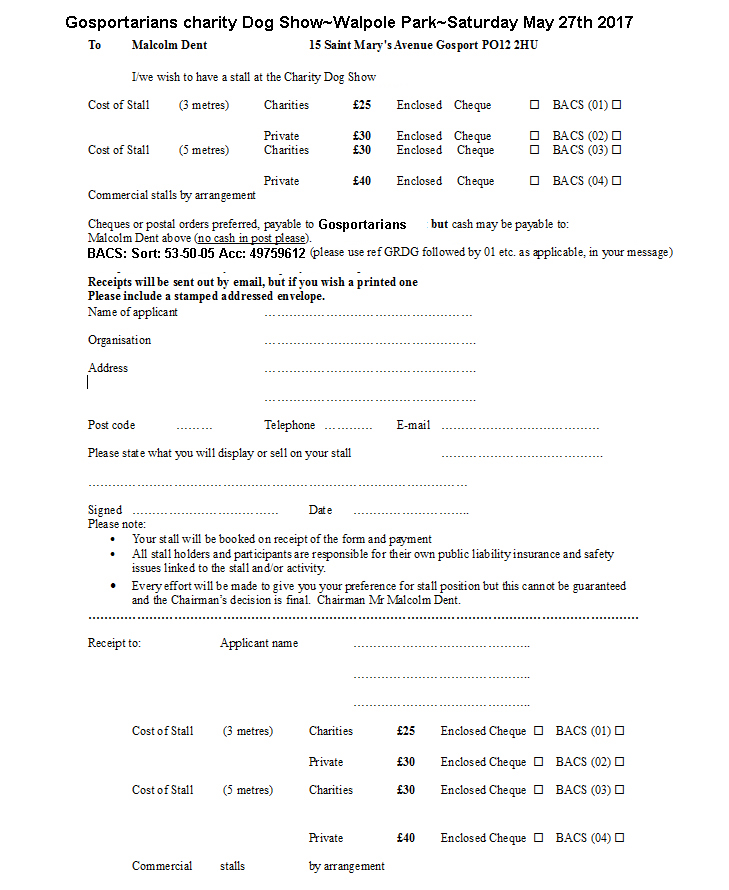 Gosportarians Dog Show stallholders form